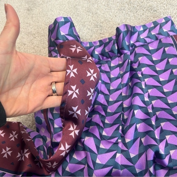 House of Harlow purple burgundy satin effect geometric printed pyjama pants NWT - Picture 6 of 15